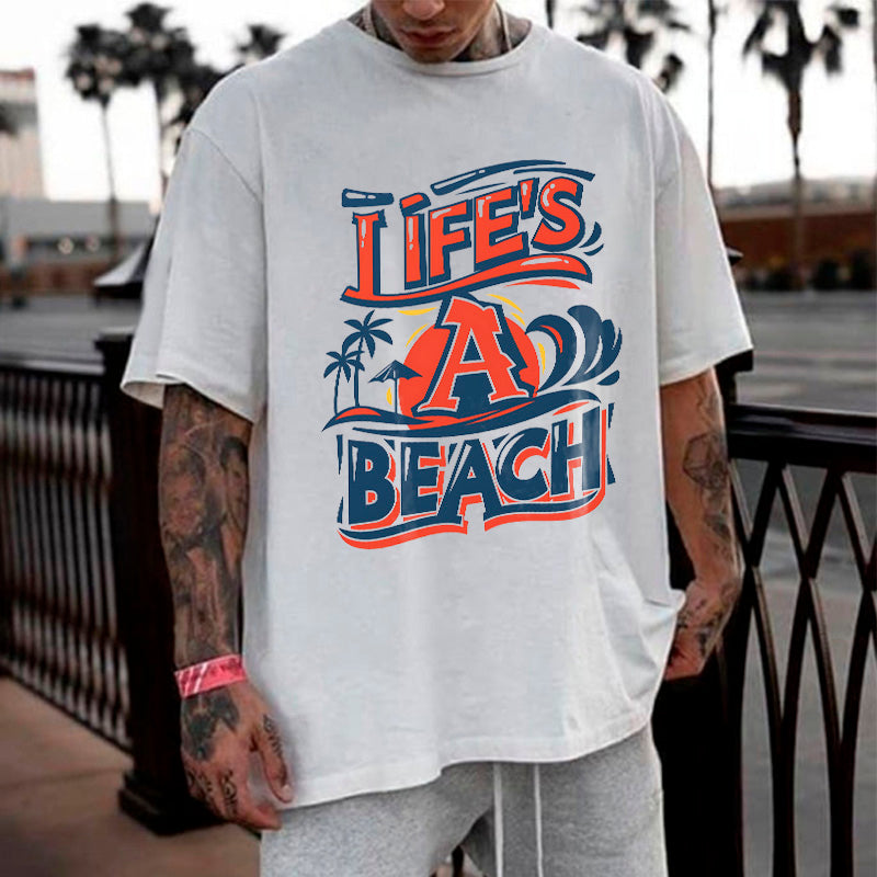 Life's a Beach Men's Letter Print White T-shirt Big & Tall