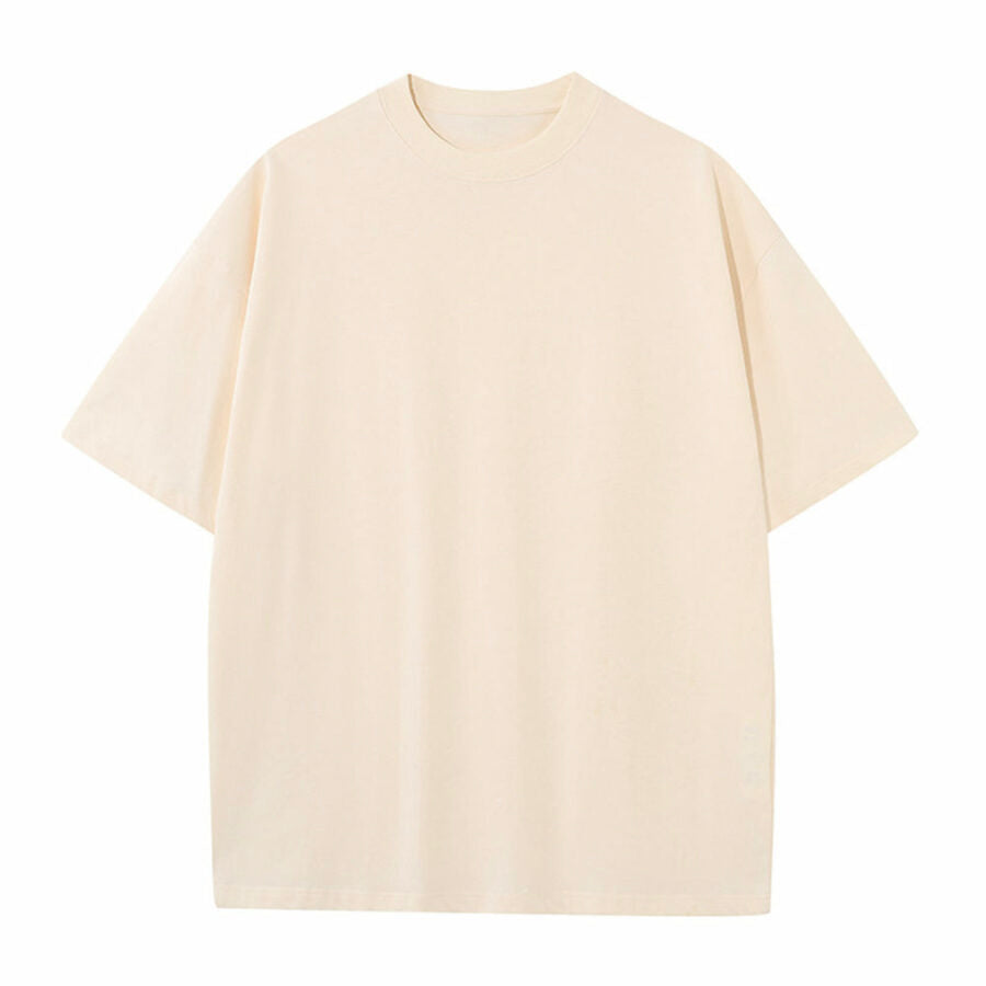 Men's Plain Color Oversized Cotton T-shirt -Beige