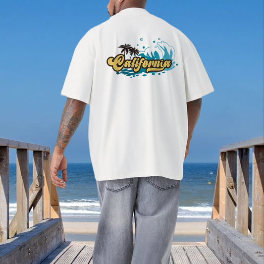 California Wave Print Men's Short Sleeve T-shirt Big & Tall