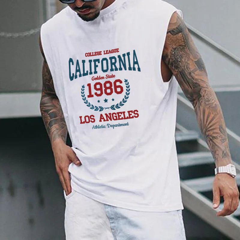 1986 California College League Alphabet Print Men's Tank Top