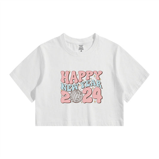 Happy New Year 2024 Women's Short Sleeve Crop Top