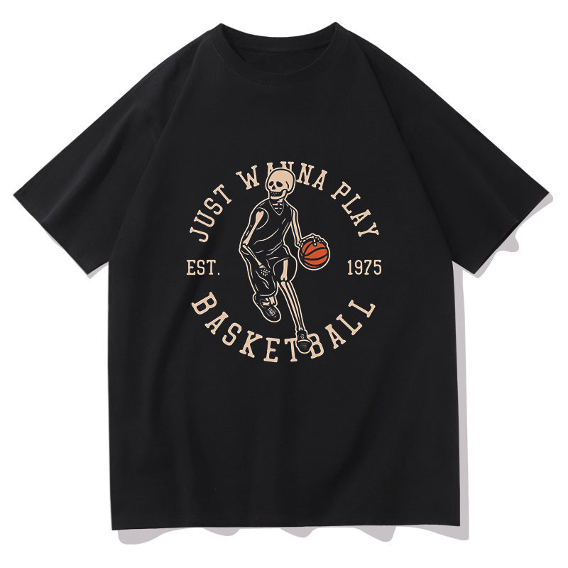 Men's Black Skull Print Basketball Lovers Big & Tall T-shirt