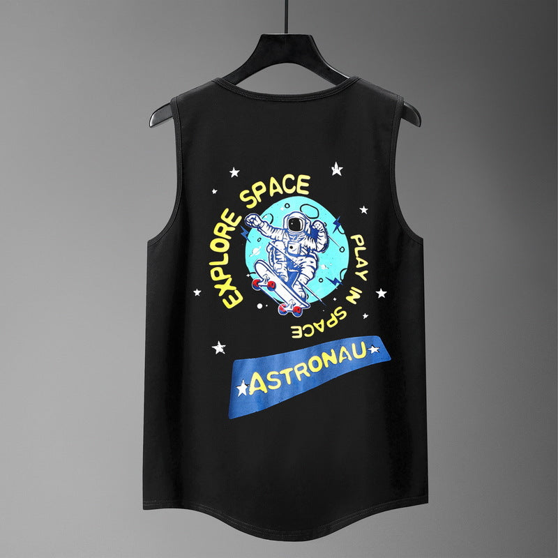 Space Astronaut Print Men's Cotton Tank Big & Tall Guys Vest