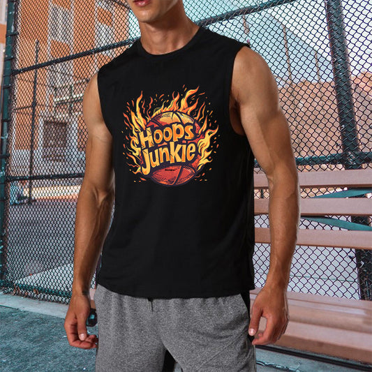 Hoops Junkie Basketball Lover Flame Print Men's Tank Top