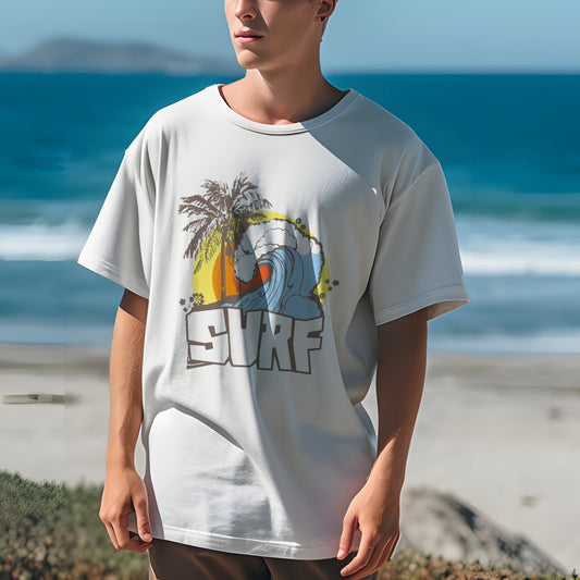 Sunset Ocean Wave Surf Print Men's T-shirt