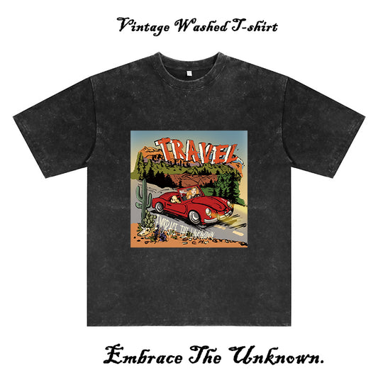 Vacation Graphic Print Men's Washed Black Color Tee