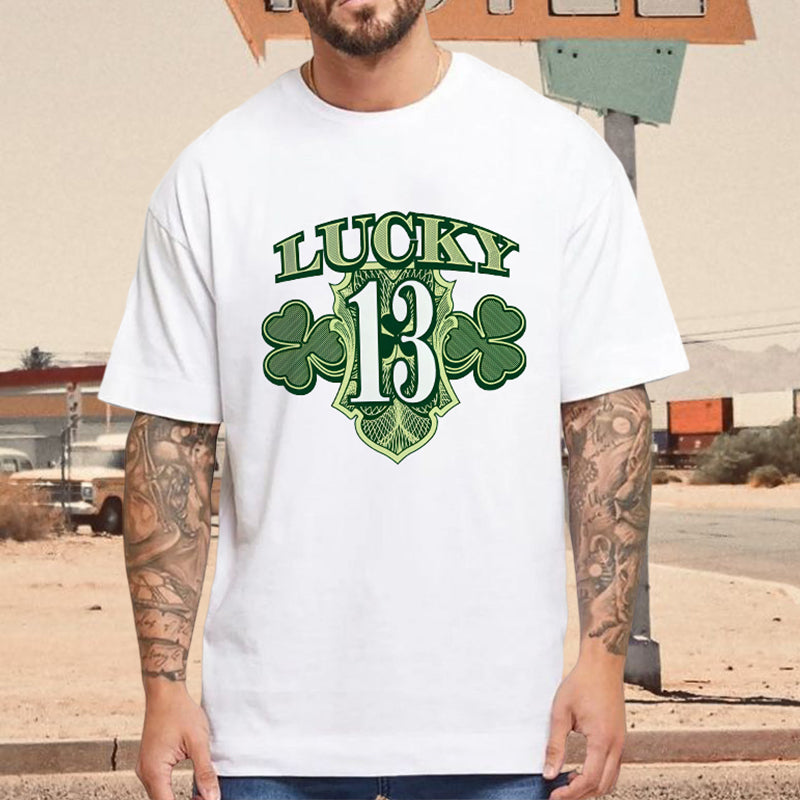 Lucky 13 Shamrock Irish Pride Men's White Tee Big & Tall