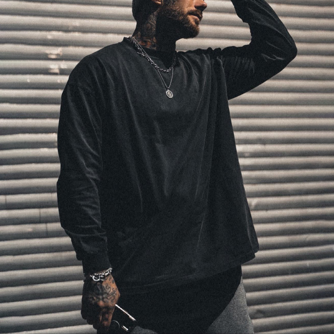 Men's Pure Color Rib Cuff Long Sleeved T-shirts