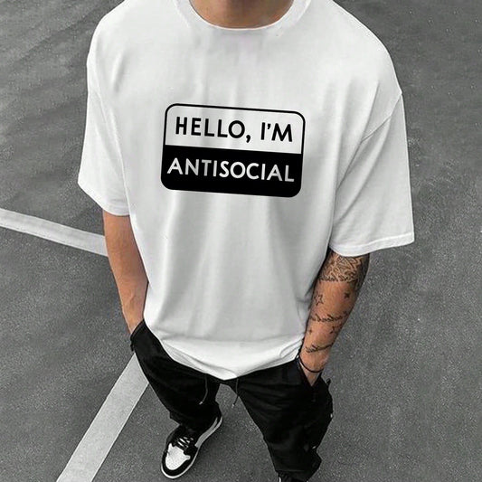 HELLO, I'M ANTISOCIAL Print Men's Cotton T-shirt 230g Big & Tall