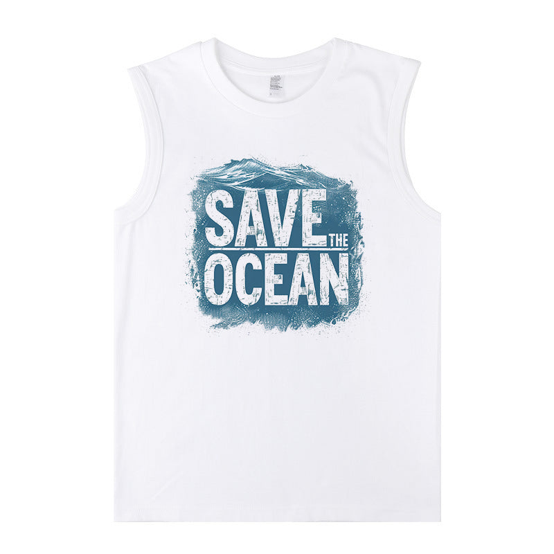 Save The Ocean Letter Print Men's Fashion Tank Top