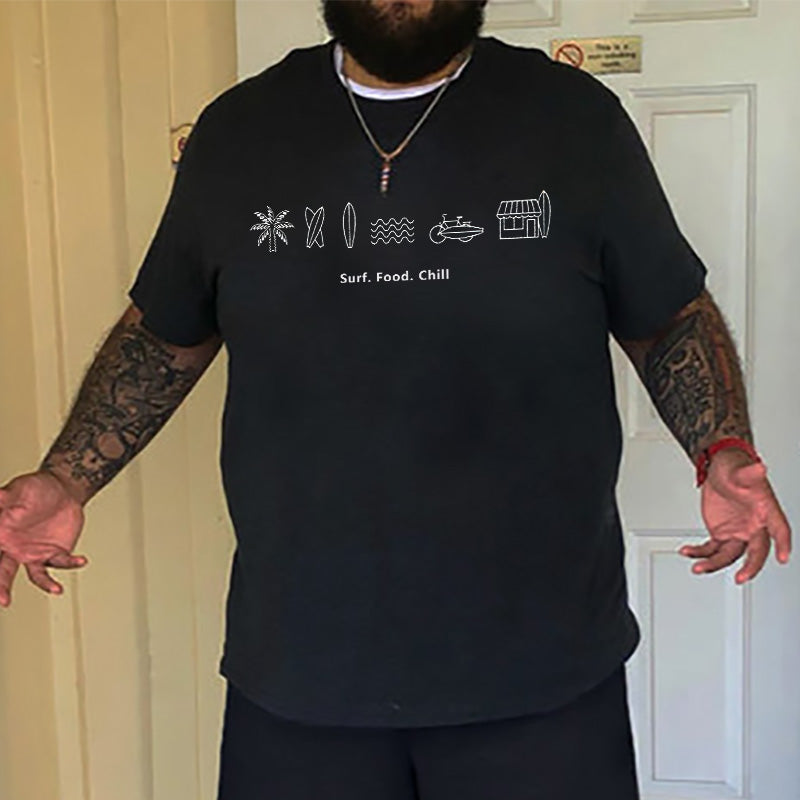 Surf, Food, Chill, Men's Doodle T-shirt Big & Tall