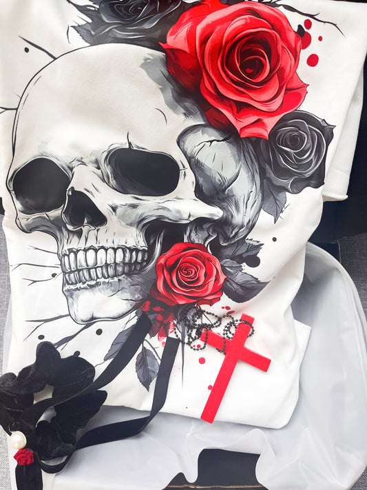 Halloween Gift Box For Her, Skull and Roses Print T-shirt