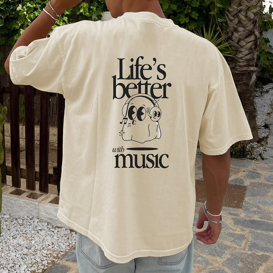 Life's Better With Music Men's Casual T-shirt 230g Big & Tall