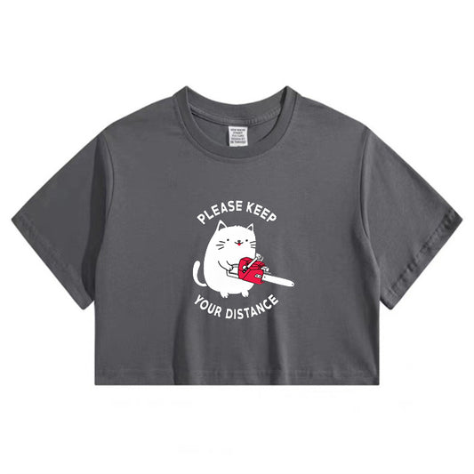 Cat with Chainsaw Lady's Crop Tee