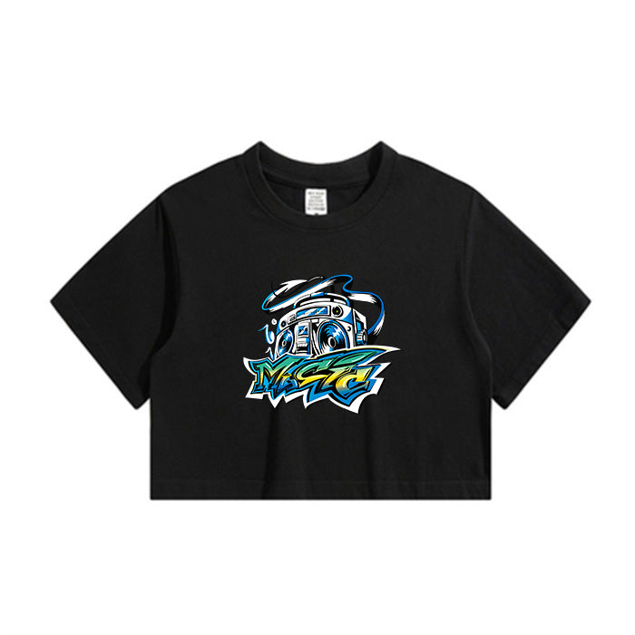 Lady's Music Radio Print Crop Tee