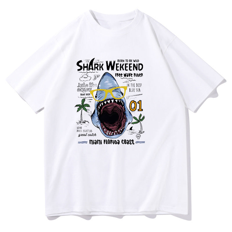Born To Be Wild Shark Print Men's Oversized Tee Big & Tall