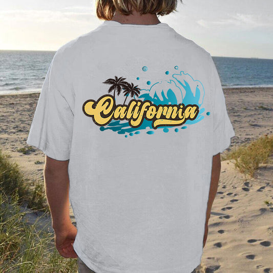 California Wave Print Men's Short Sleeve T-shirt