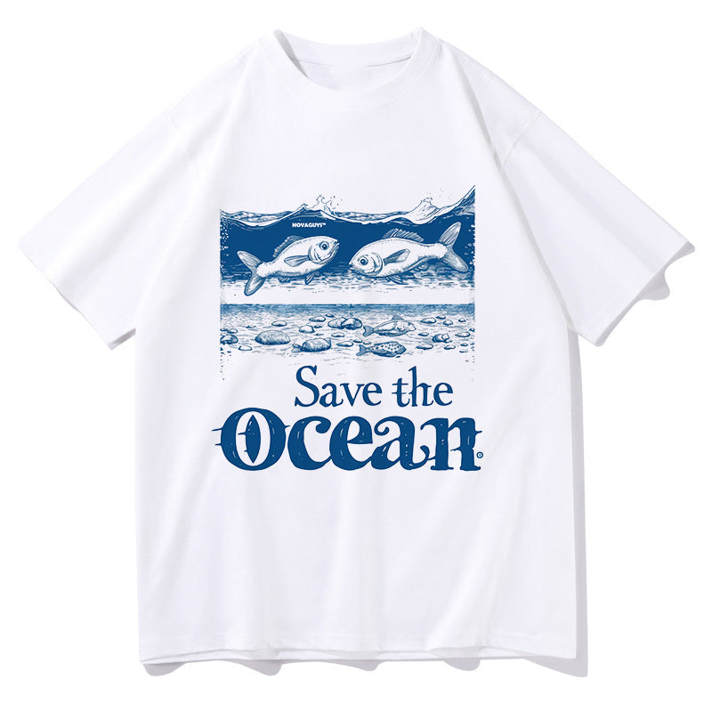 Ocean Fish Print Men's Oversized T-shirt Big & Tall