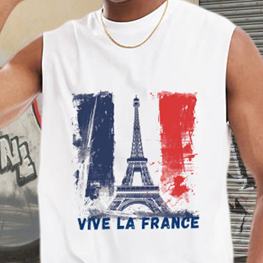 Eiffel Tower and France Flag Men's Casual Tank