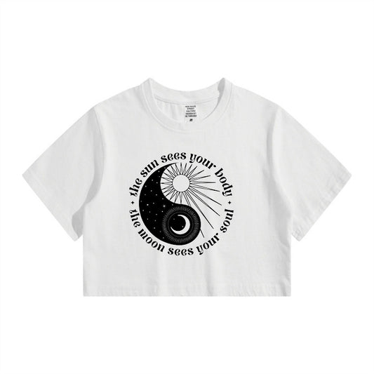 Sun & Moon Graphic Print Lady's Crop Tee