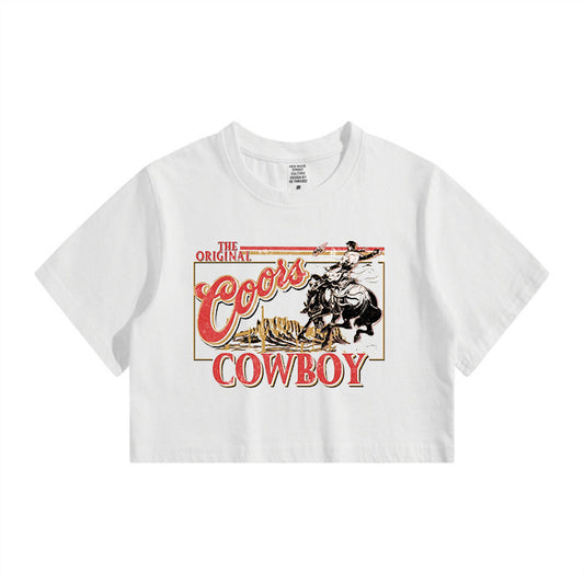 Vintage Cowboy Print Lady's Crop Tee