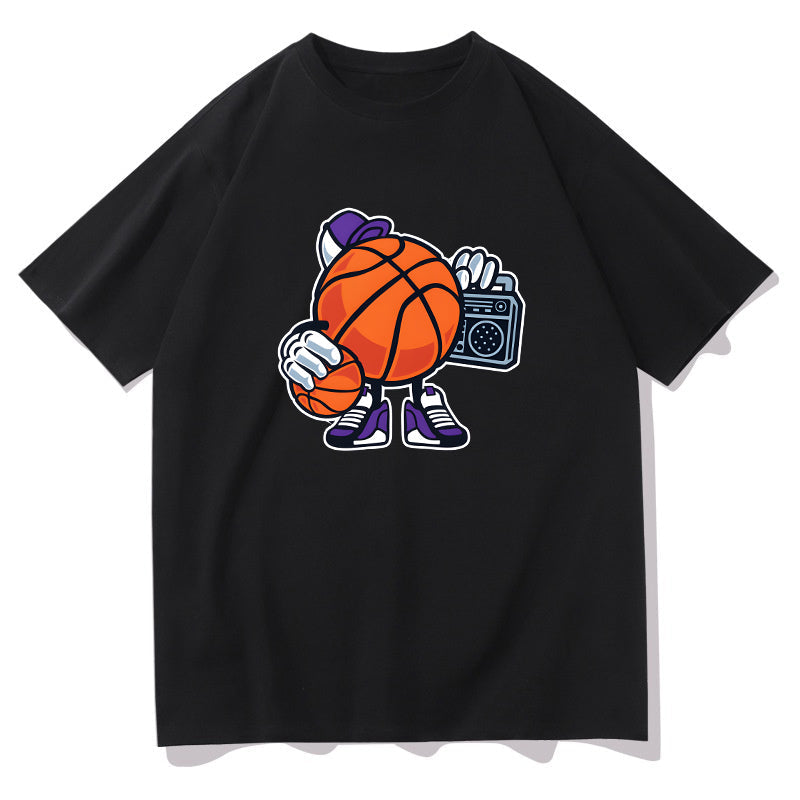 Men's Basketball Character with Ball and Radio Print Big & Tall T-shirt