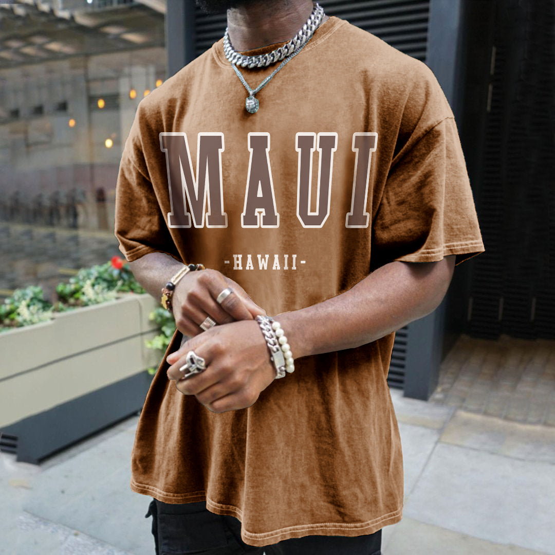 MAUI Letter Print Men's Short Sleeve T-Shirt