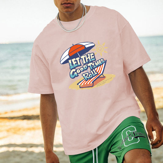 Men's Beach Chair and Sun Umbrella Print Cotton Tee