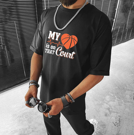 Basketball Enthusiast Stylish Print Men's Black Big & Tall T-shirt