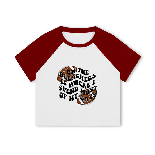 Football Lovers Print Ladies Color Block Crop Tee