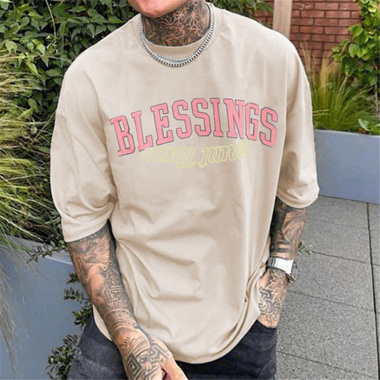 Blessings Letter Print Men's Oversized T-shirt