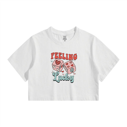 Lucky Dice Print Ladies Crop Tee