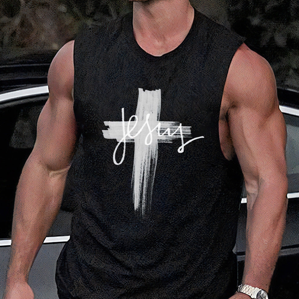 Jesus Cross Men's Streetwear Tank Tops-C