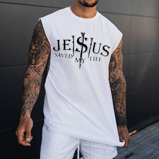 Jesus Save My Life Men's Streetwear Tank Tops-B