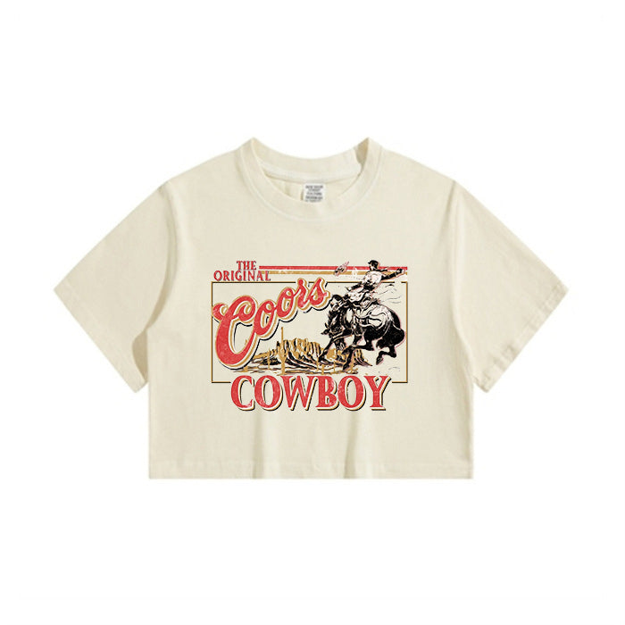 Vintage Cowboy Print Lady's Crop Tee