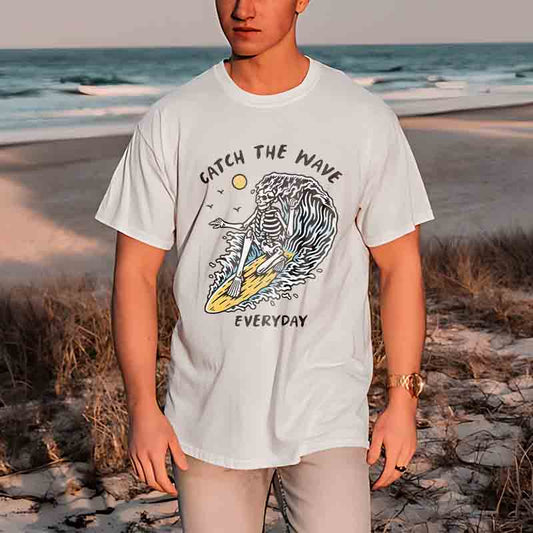 Catch the Wave Skeleton Printed Men's T-Shirt Big & Tall