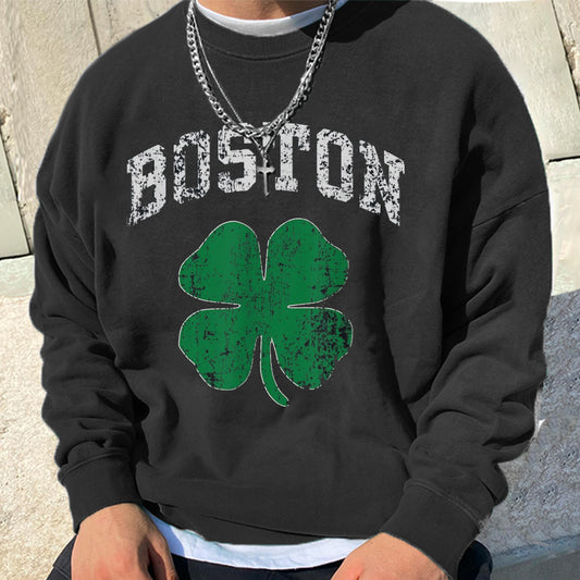 Boston Shamrock Print Men's Streetwear Sweatshirts