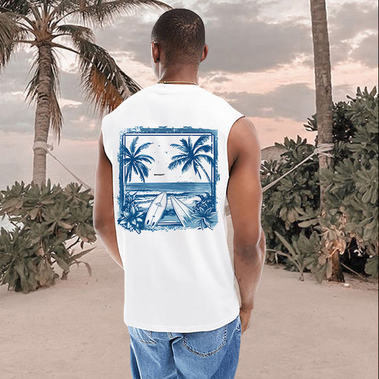 Ocean Beach Vibes Surf Lovers Men's Cotton Tank Top