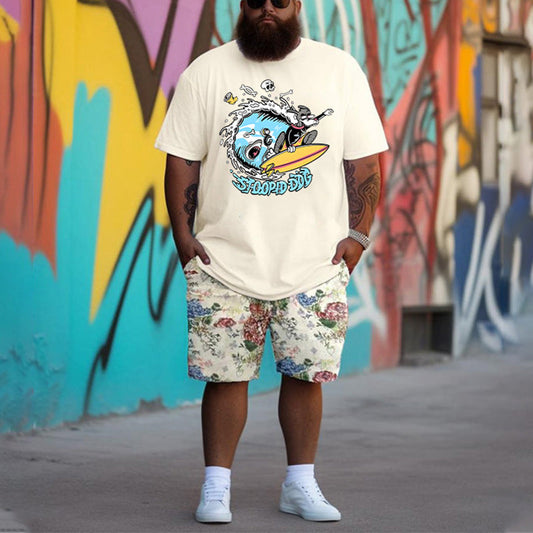 Ocean Wave Shark & Surfing Puppy Printed T-Shirt Big & Tall