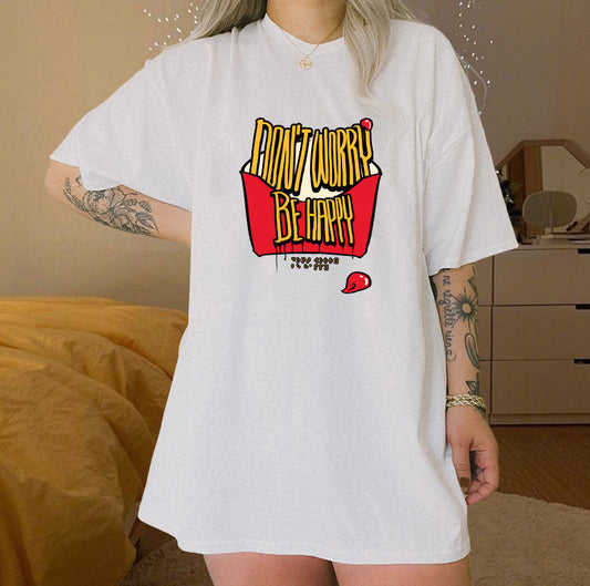French Fries Inspirational Letter Print Women's Oversize T-shirt