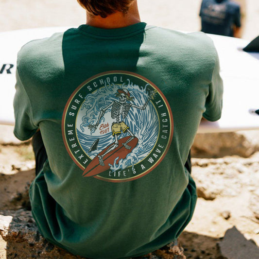 Surfing Skeleton Men's Short Sleeve T-shirt Green