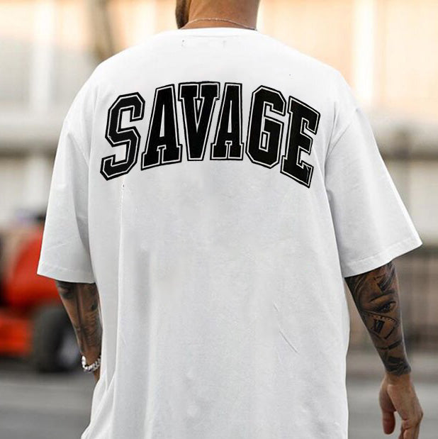 SAVAGE Letter Print Casual Men's T-Shirt Big & Tall