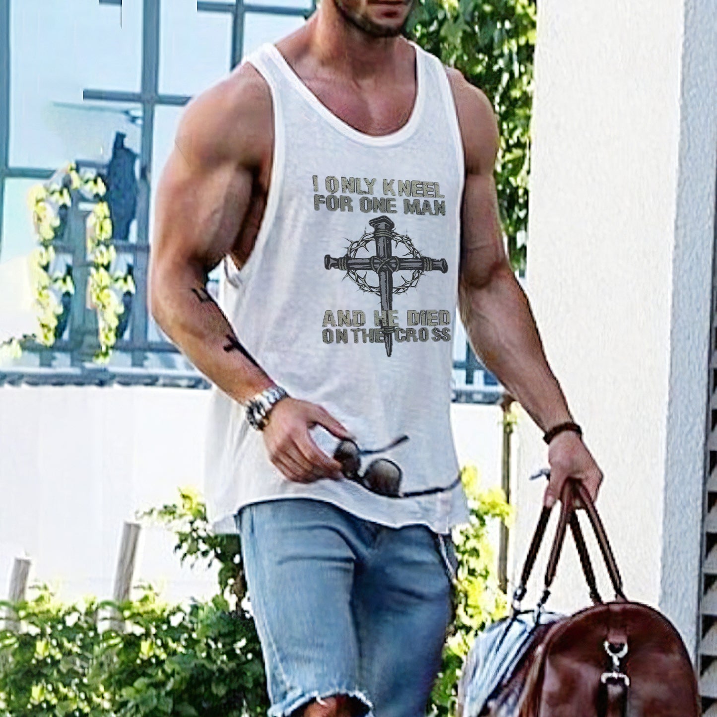 Men's Streetwear Cross Print Tank Top-A