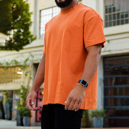 Men's Plain Color Oversized Cotton T-shirt -Orange