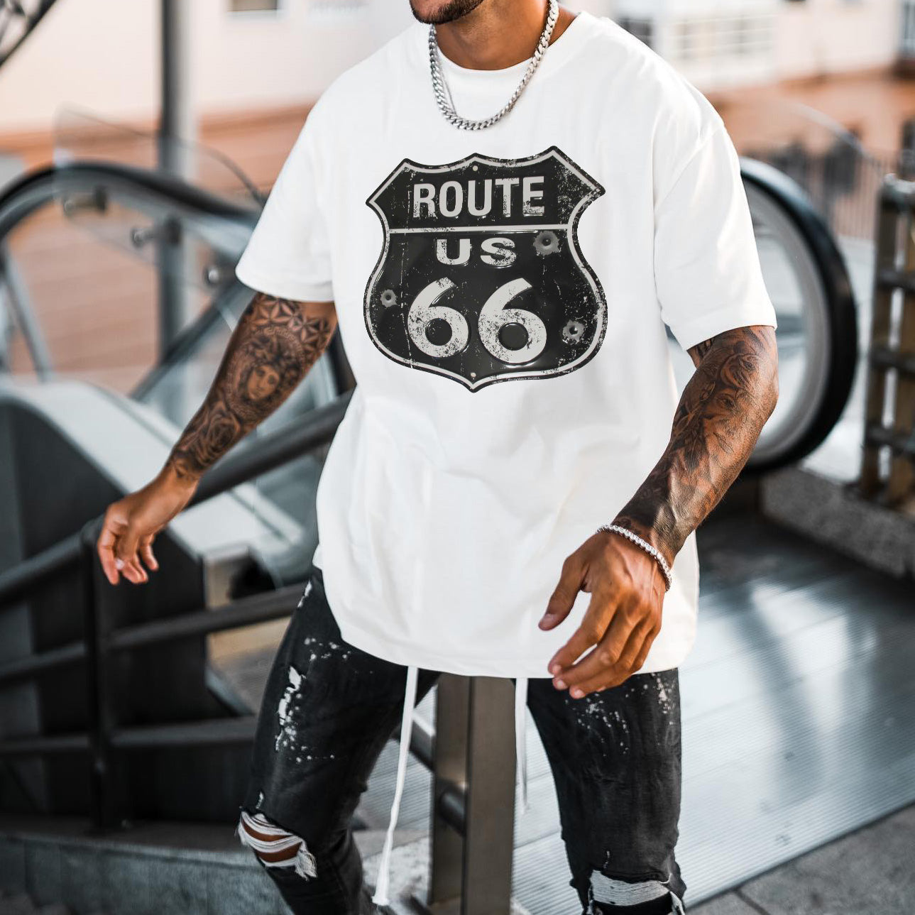US Route 66 Historical Sign Men's T-Shirts Big & Tall