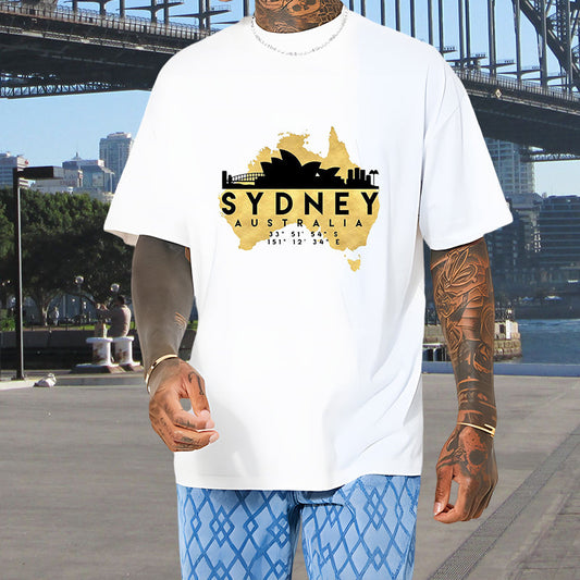 Australia Map and Sydney Landmarks Tee Big & Tall