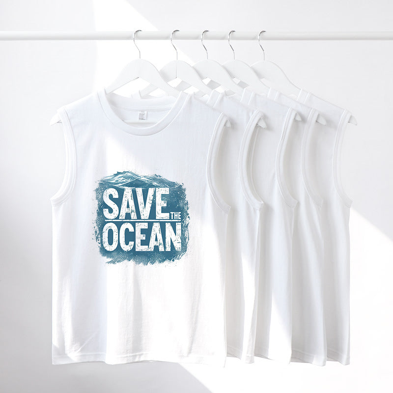 Save The Ocean Letter Print Men's Fashion Tank Top