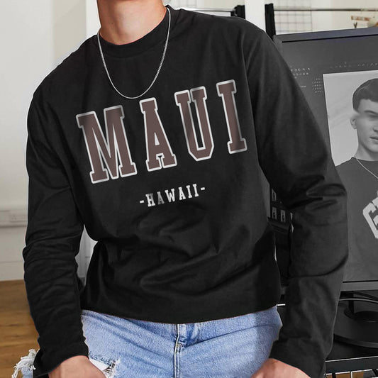 MAUI Letter Print Men's Long Sleeve T-Shirt