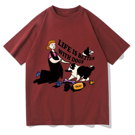Dog Lover Print Women's Cotton T-shirt