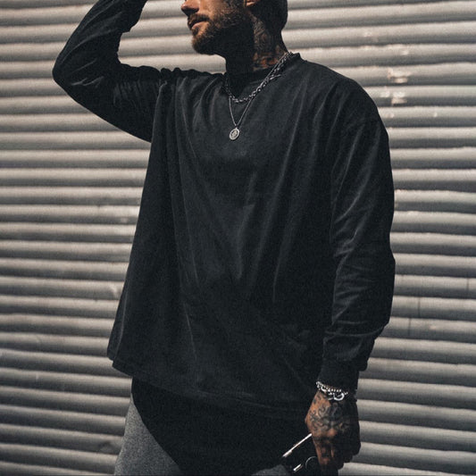 Men's Pure Color Rib Cuff Long Sleeved T-shirts